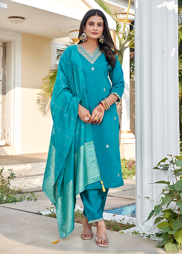 3 Pc Green Silk Suit Set
