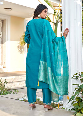 3 Pc Green Silk Suit Set