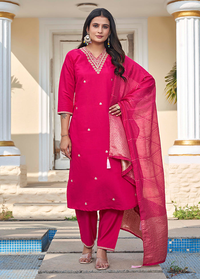 3 Pc Pink Silk Suit Set