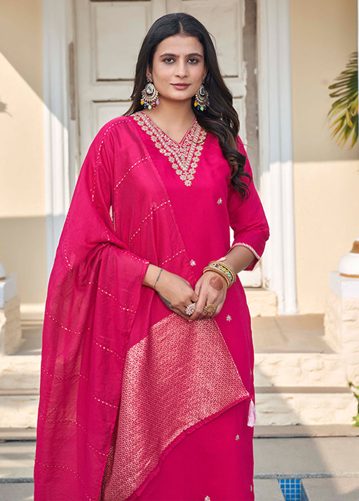3 Pc Pink Silk Suit Set