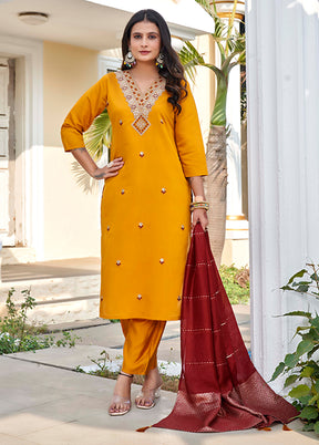 3 Pc Yellow Silk Suit Set