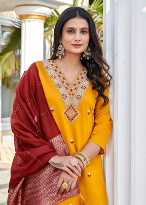 3 Pc Yellow Silk Suit Set