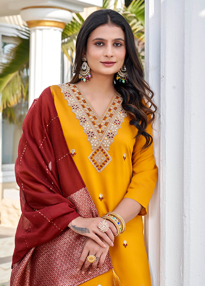 3 Pc Yellow Silk Suit Set