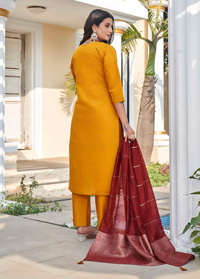 3 Pc Yellow Silk Suit Set