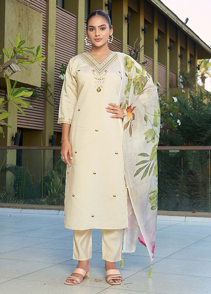 3 Pc Cream Silk Suit Set