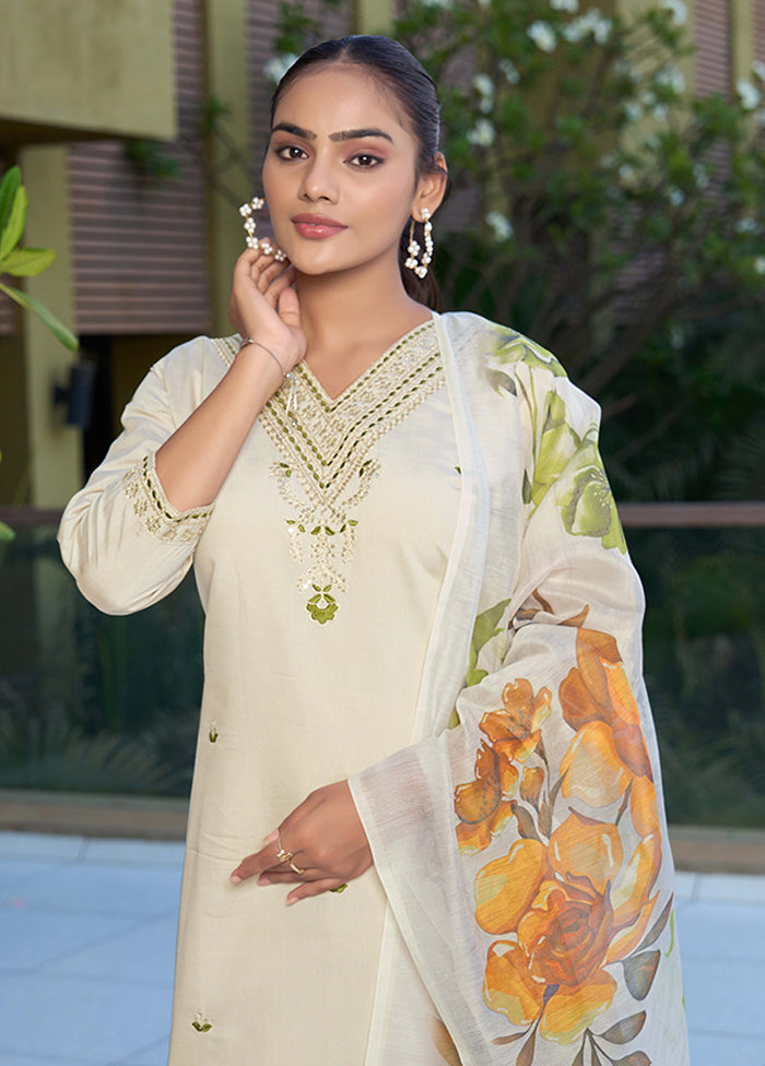 3 Pc Cream Silk Suit Set
