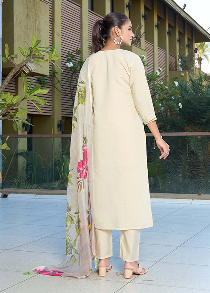 3 Pc Cream Silk Suit Set