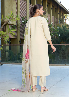 3 Pc Cream Silk Suit Set