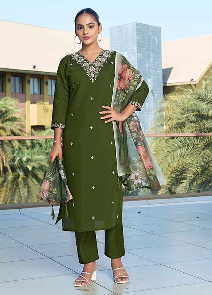 3 Pc Green Silk Suit Set