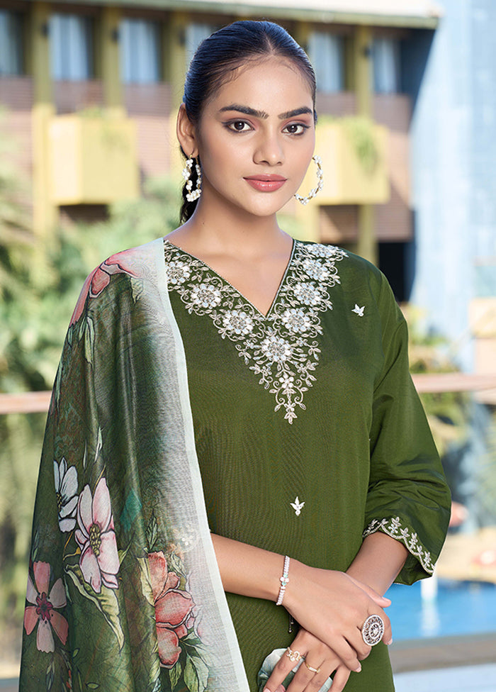 3 Pc Green Silk Suit Set