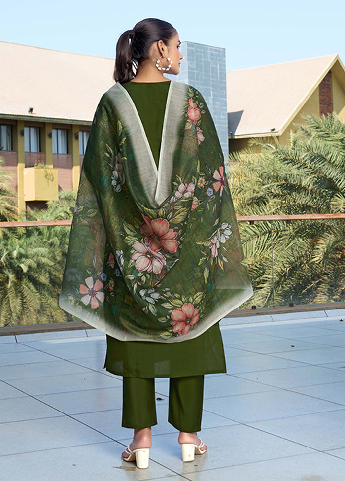 3 Pc Green Silk Suit Set