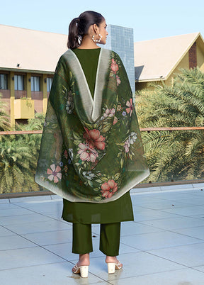 3 Pc Green Silk Suit Set