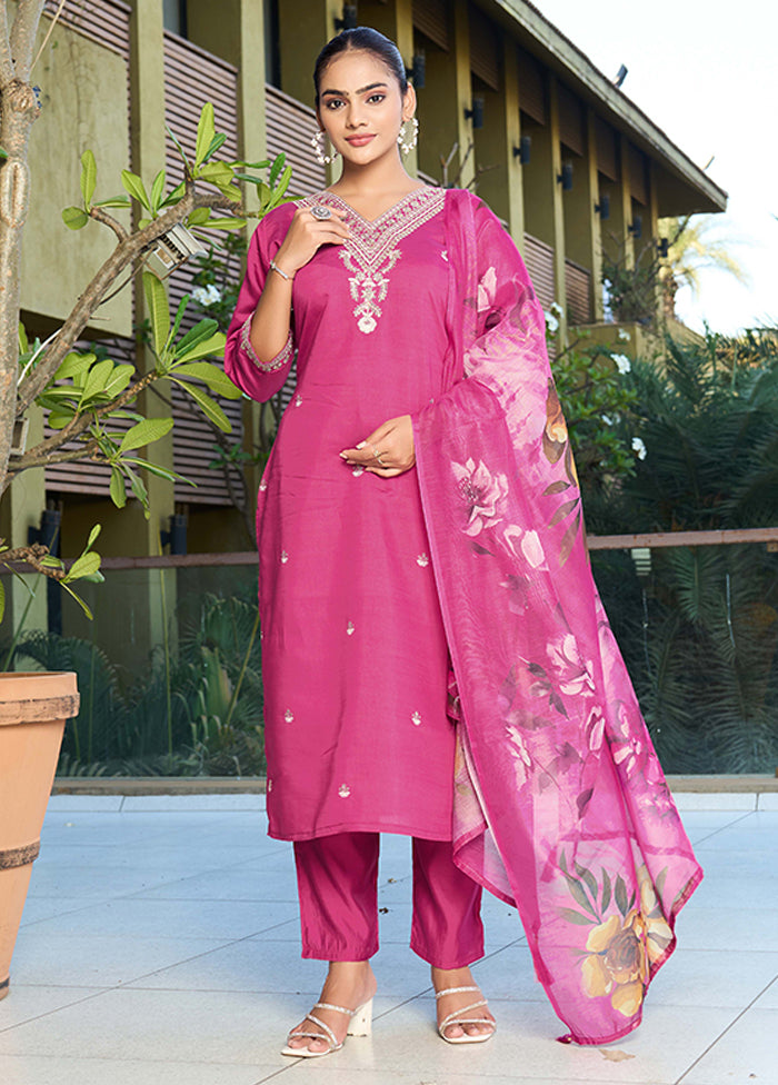 3 Pc Pink Silk Suit Set