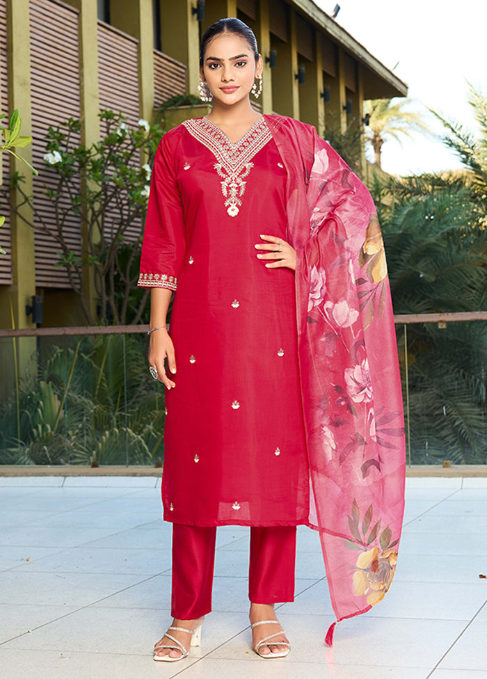3 Pc Red Silk Suit Set