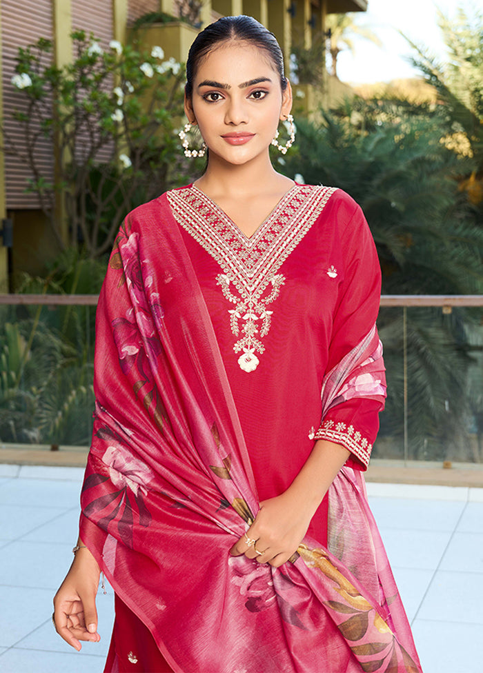 3 Pc Red Silk Suit Set