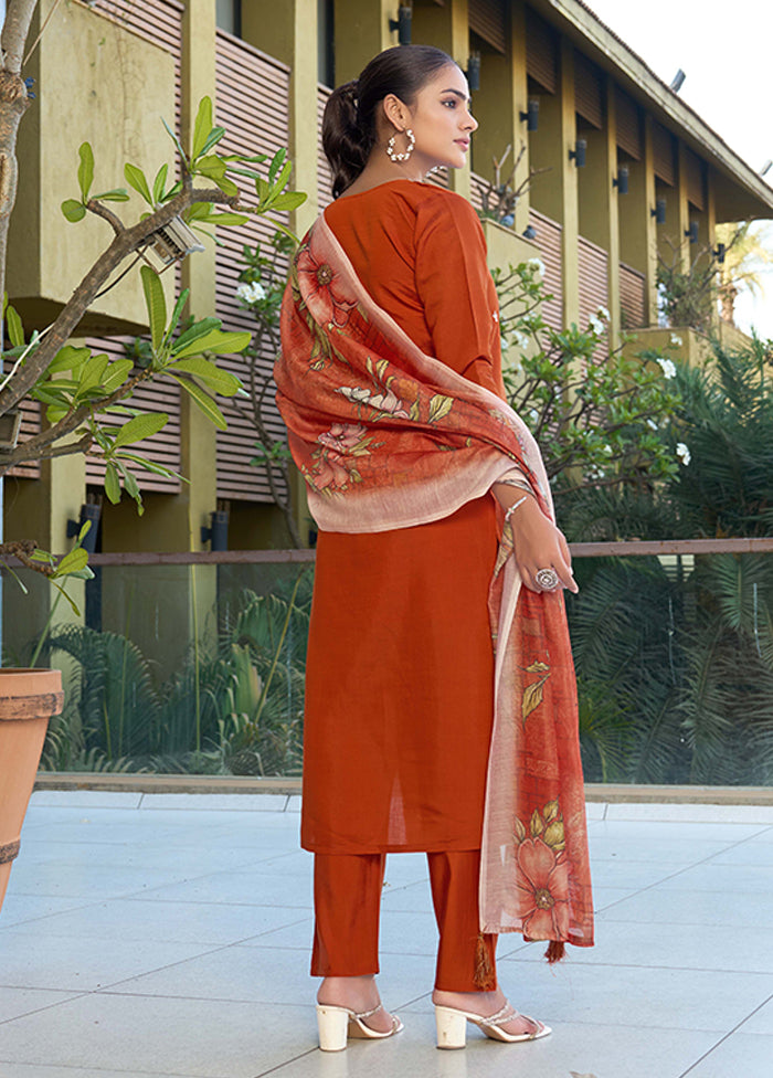 3 Pc Brown Silk Suit Set