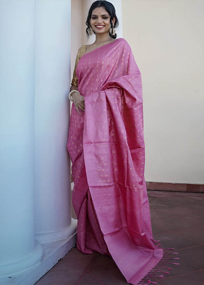 Pink Spun Silk Saree With Blouse Piece
