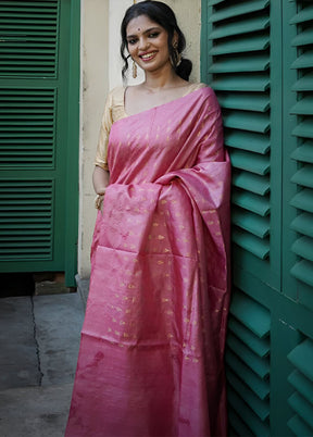Pink Spun Silk Saree With Blouse Piece
