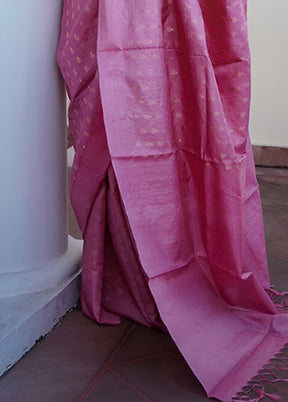 Pink Spun Silk Saree With Blouse Piece