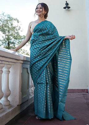 Blue Spun Silk Saree With Blouse Piece
