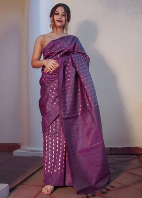 Wine Spun Silk Saree With Blouse Piece