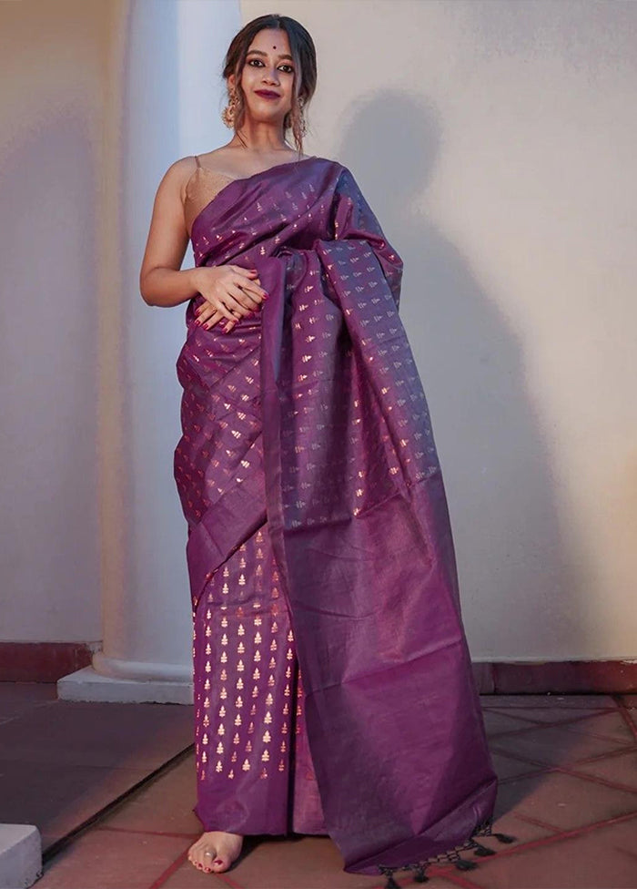 Wine Spun Silk Saree With Blouse Piece