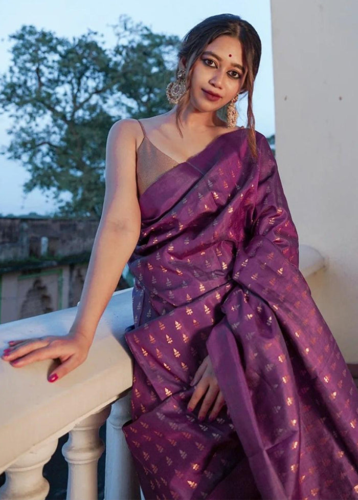 Wine Spun Silk Saree With Blouse Piece