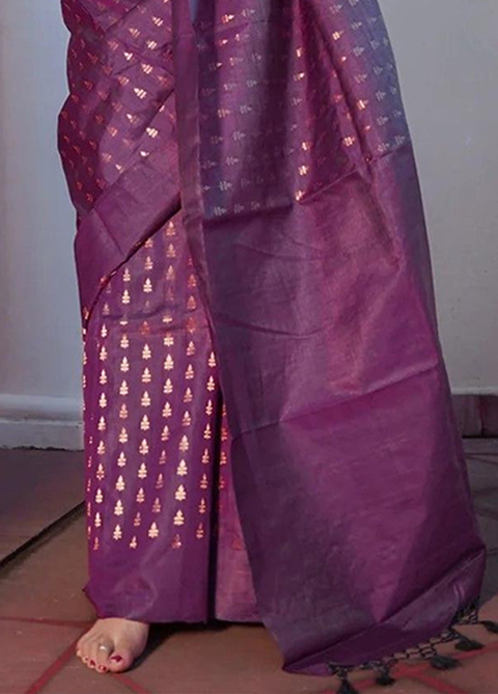 Wine Spun Silk Saree With Blouse Piece