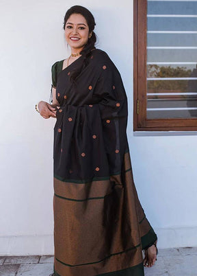 Black Spun Silk Saree With Blouse Piece