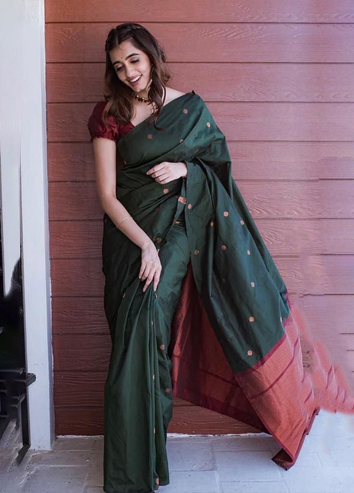 Green Spun Silk Saree With Blouse Piece