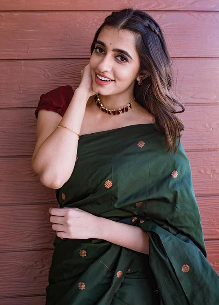 Green Spun Silk Saree With Blouse Piece