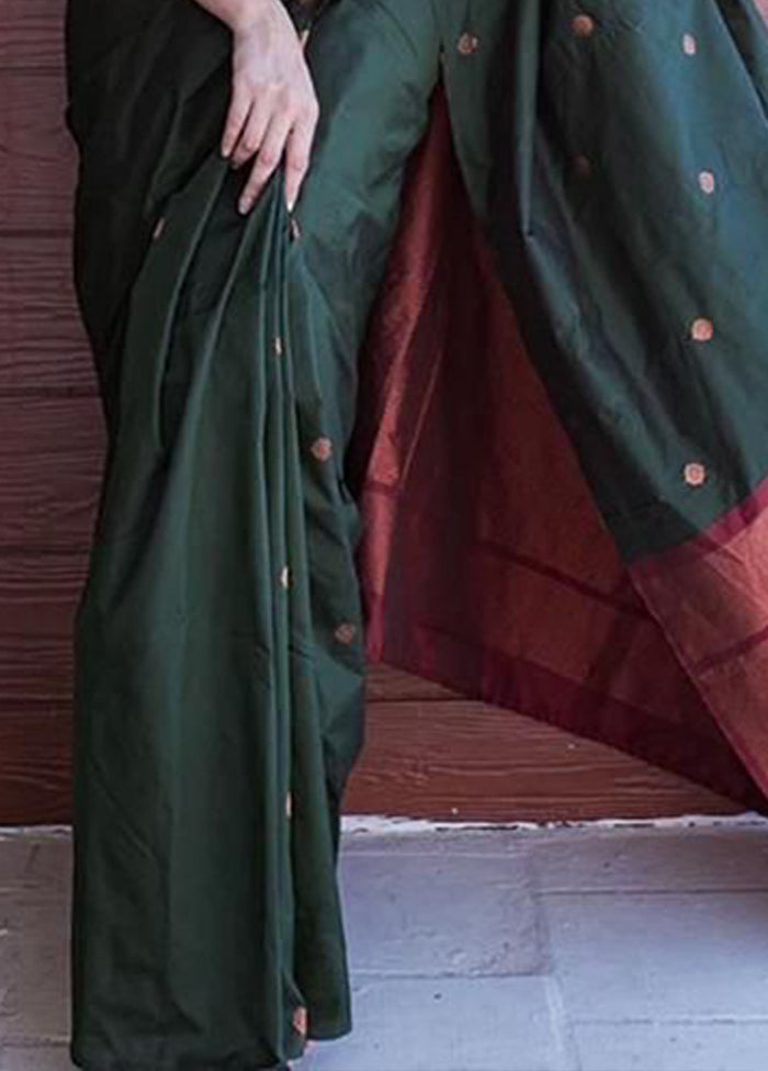 Green Spun Silk Saree With Blouse Piece