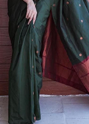Green Spun Silk Saree With Blouse Piece