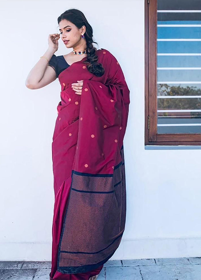 Maroon Spun Silk Saree With Blouse Piece