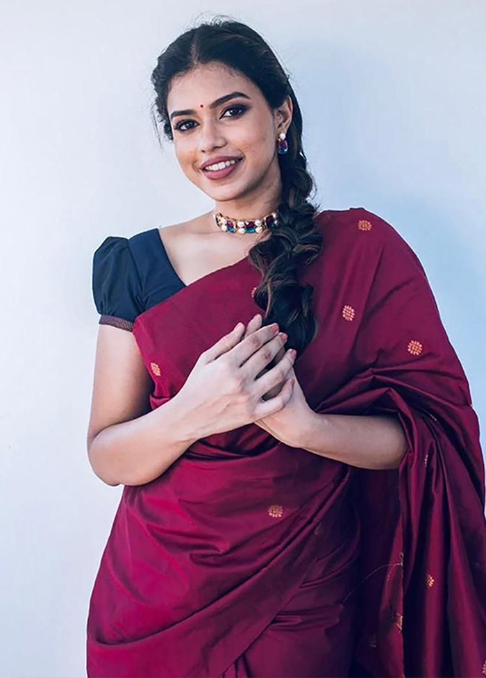 Maroon Spun Silk Saree With Blouse Piece