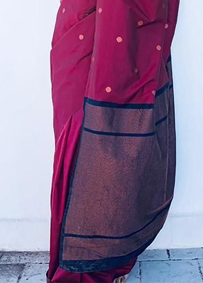 Maroon Spun Silk Saree With Blouse Piece