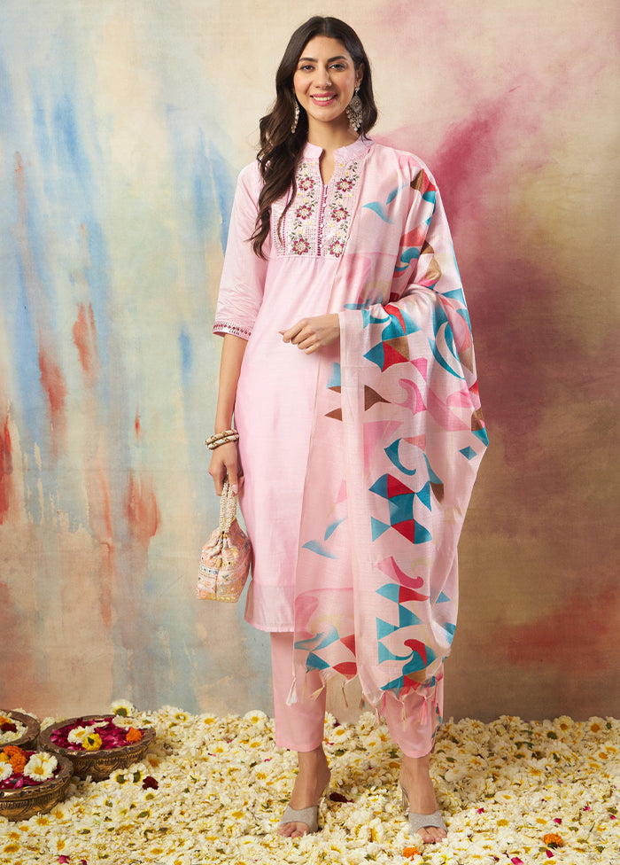3 Pc Pink Silk Suit Set