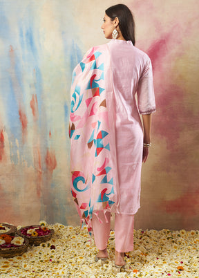 3 Pc Pink Silk Suit Set
