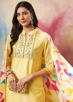 3 Pc Yellow Silk Suit Set