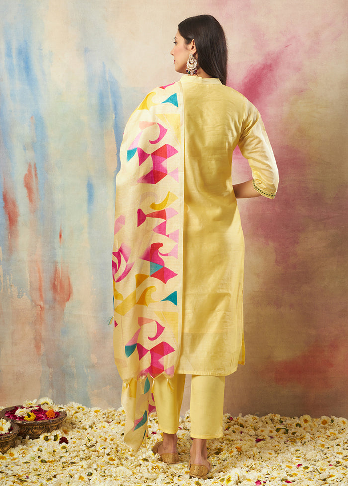 3 Pc Yellow Silk Suit Set