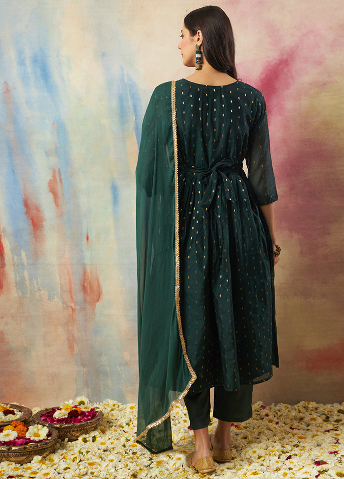 3 Pc Green Cotton Suit Set