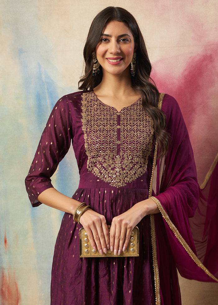 3 Pc Purple Cotton Suit Set