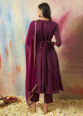 3 Pc Purple Cotton Suit Set