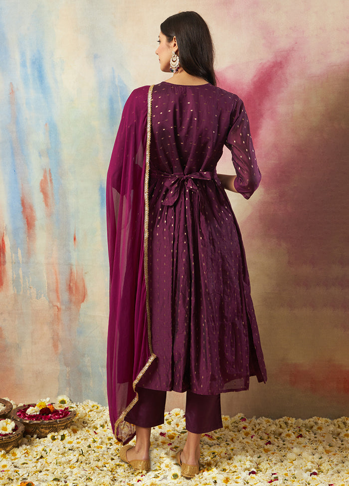 3 Pc Purple Cotton Suit Set