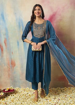 3 Pc Blue Cotton Suit Set