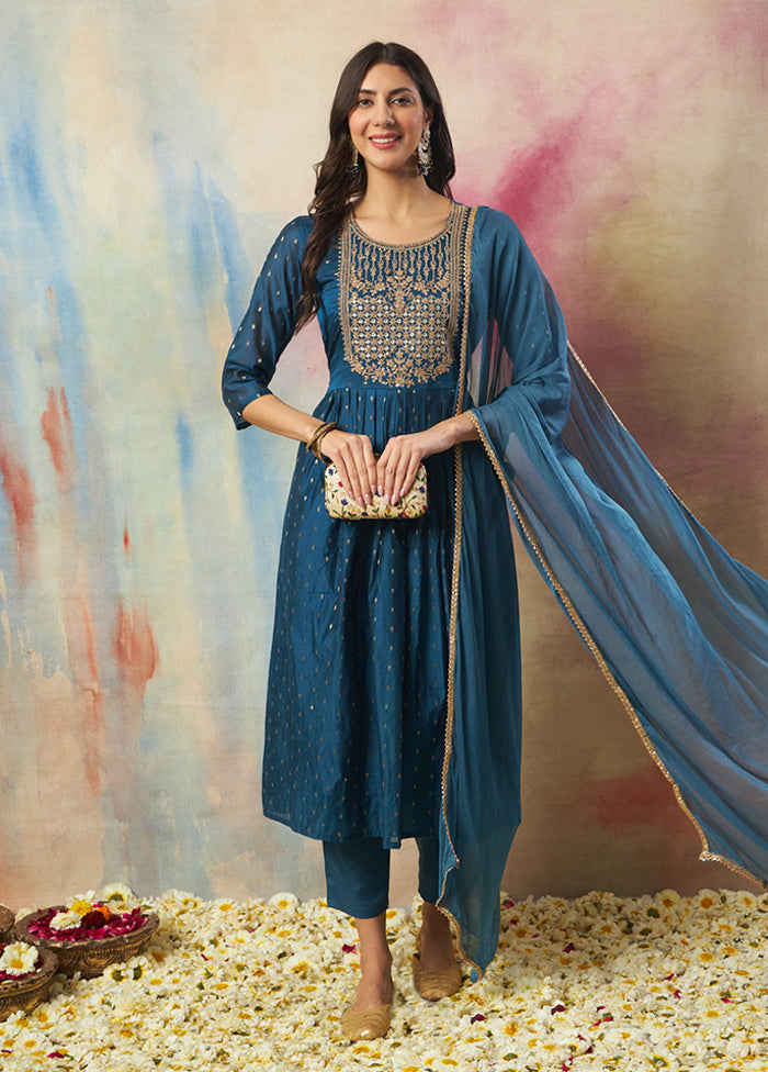 3 Pc Blue Cotton Suit Set