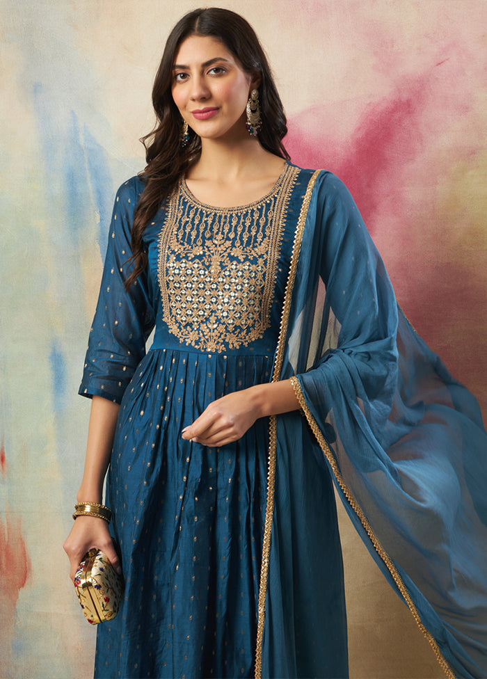 3 Pc Blue Cotton Suit Set