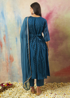 3 Pc Blue Cotton Suit Set