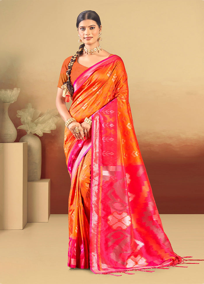 Orange Spun Silk Saree With Blouse Piece