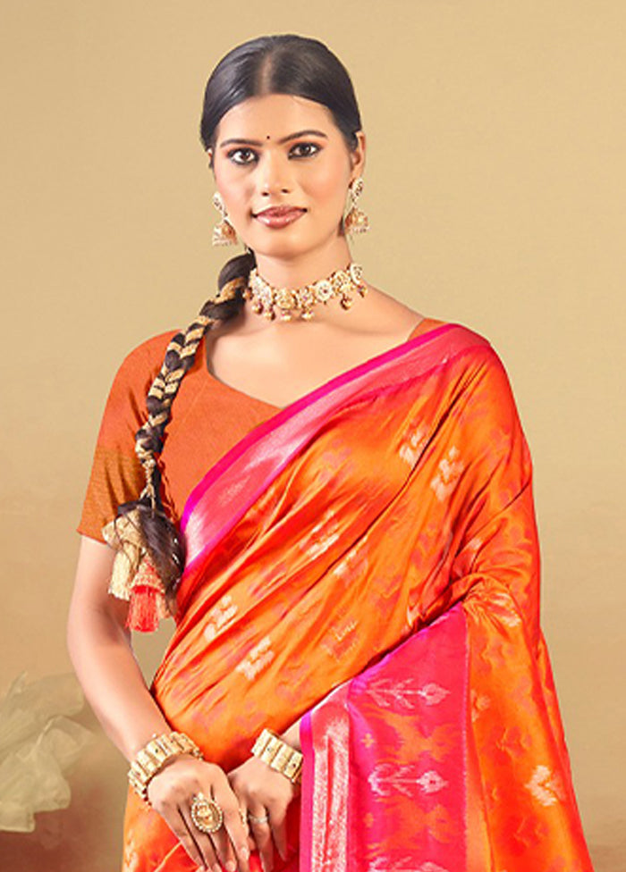 Orange Spun Silk Saree With Blouse Piece